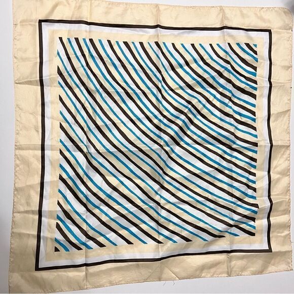 Mod Vintage 1960s Neutrals and Aqua Striped Scarf - Picture 4 of 5